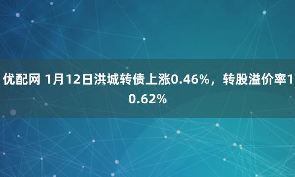 优配网 1月12日洪城转债上涨0.46%，转股溢价率10.62%